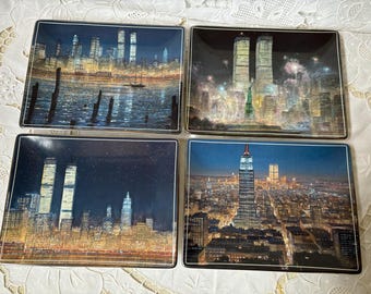 911 Memorial 2002 Bradford Exchange Forever In Our Hearts, Set Of 4 NYC Pictorial Plates