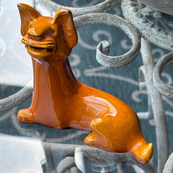 Vintage 1983 Han Dynasty Dog Figurine Tawny Glaze Ceramic Asian Decor