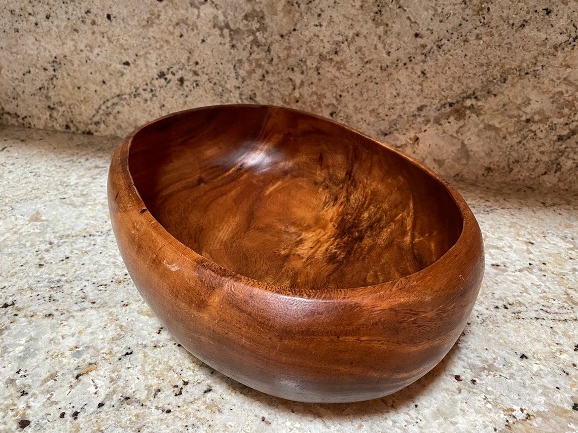 Large Wood Oval Bowl Wooden Display Bowl Vintage Natural Etsy