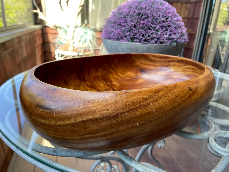 Large Wood Oval Bowl Wooden Display Bowl Vintage Natural Etsy