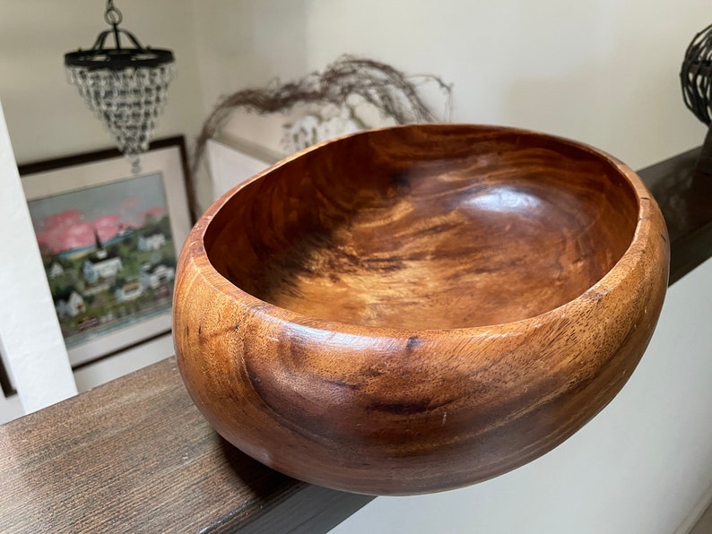 Large Wood Oval Bowl Wooden Display Bowl Vintage Natural Etsy