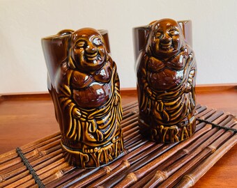 Pyrat Rum Buddha Tiki Lounge, Caribbean Hotei Ceramic Tumbler Mug, Set of 2