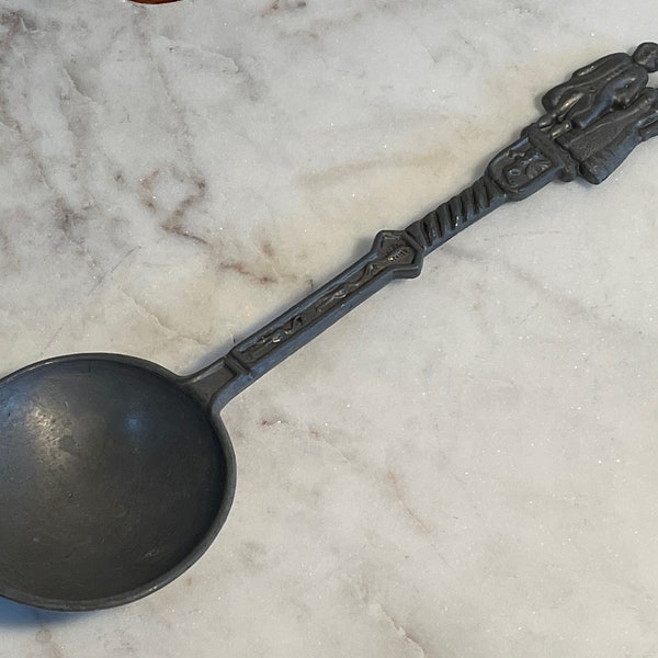 Pewter Wedding Spoon Antique Decorative Figural Handle, Round Bowl Spoon