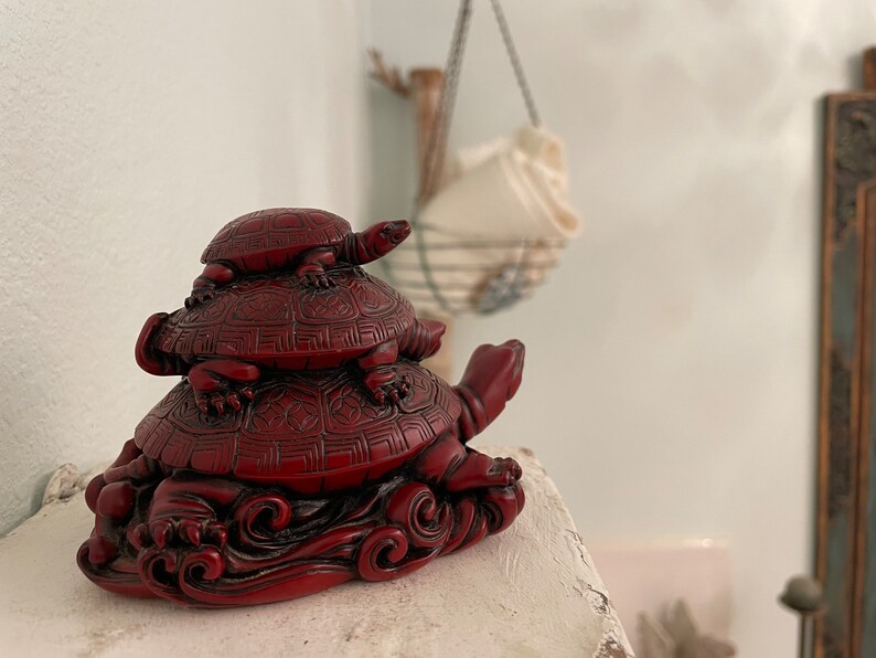 Stacked Turtles Feng Shui Protection Tortoise Figure Resin Etsy
