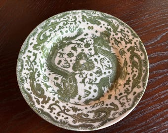 Green Dragon Asian Plate • Vintage Porcelain Dish • Oriental Mythical Art Wall Decor