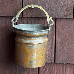 Vintage Tinned Copper Pot with Brass Handle – Indian/Nepal Handi, 4.5” Rustic Patina Kitchen Decor