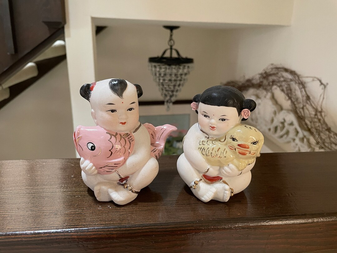 Vintage Chinese GOOD LUCK Figurines Midcentury Asian Boy and Etsy