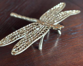 Brass Dragonfly Statue – 14" Insect Decor Made in India, Zen Table or Wall Accent