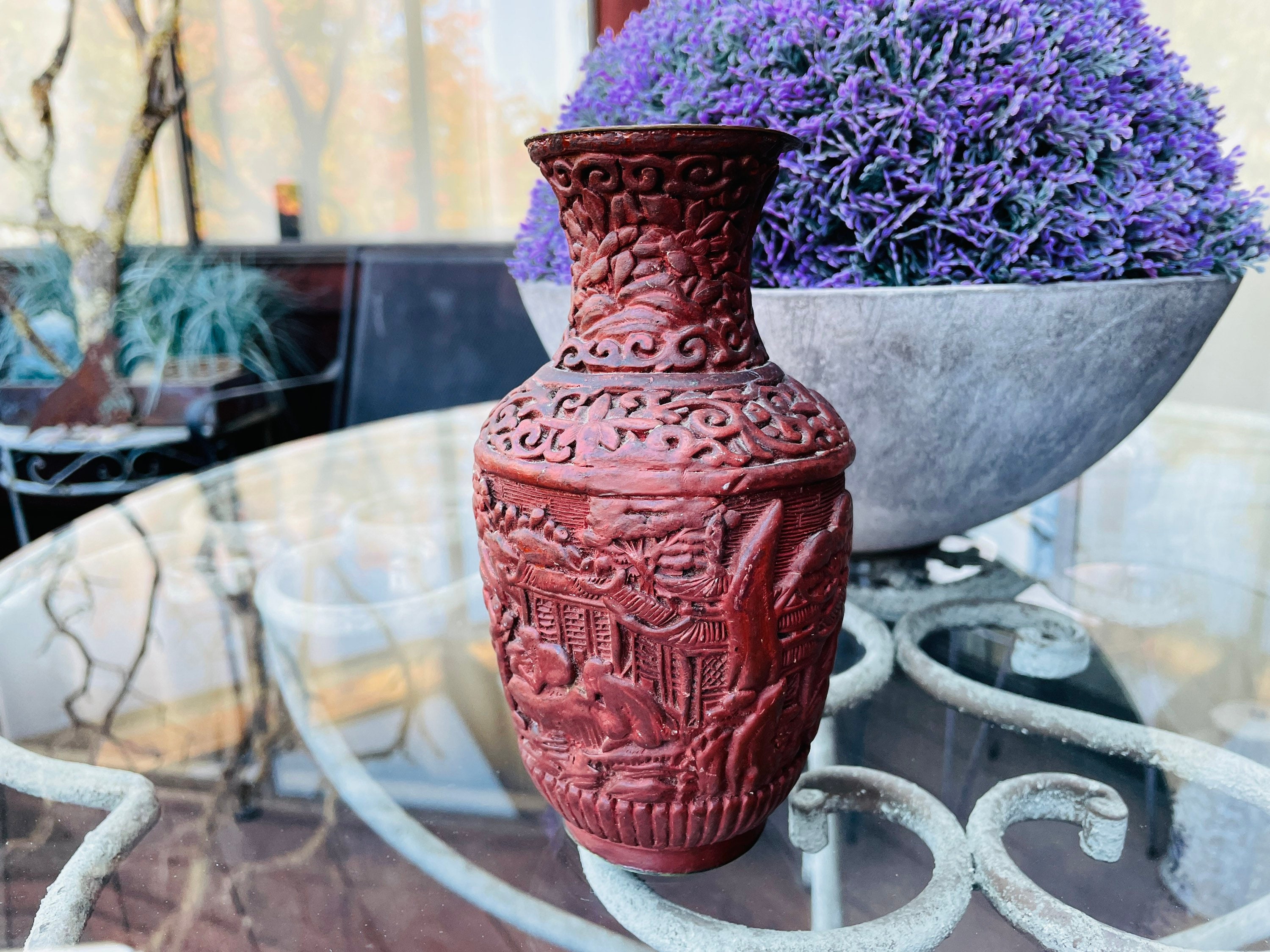 Carved Cinnabar Vase - Etsy
