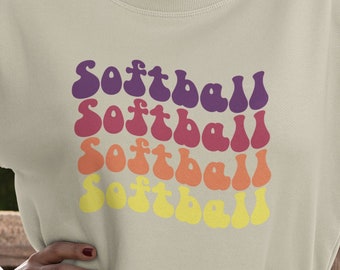 Colorful Hippie Text Softball Sweatshirt | Softball tees | Women's softball Shirt | Cute softball shirts | Groovy Text | Team gifts