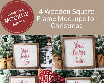 Christmas Sign Mockup-bundel | Square Blank Wood Sign Mockup-bundel | Wood Frame Mockup Bundel | JPG-gestileerde stockfotobundel