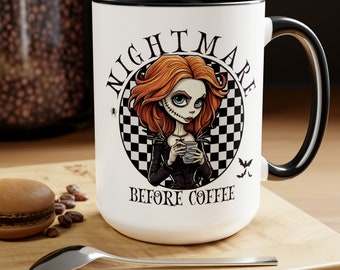 15oz Two Tone Halloween Coffee Mug, Nightmare Before Coffee Mug, Halloween Mug, Skeleton Mug