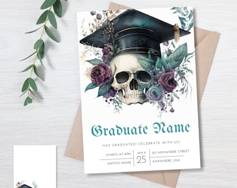 Skeleton Floral Graduation Invitation, Graduation Party Invitation Template, Editable Grad Announcement, Print or Digital Celebration Invite