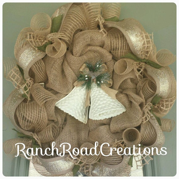 Items similar to Burlap & Bells Wreath on Etsy