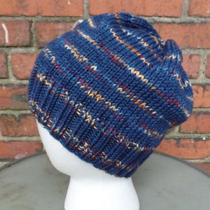 Dames gebreide muts, Handgeverfde wol, Blauw, Marineblauw, Bruin