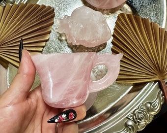 Hand Carved Rose Quartz Teacup, Crystal Teacup, Crystal Espresso Cup