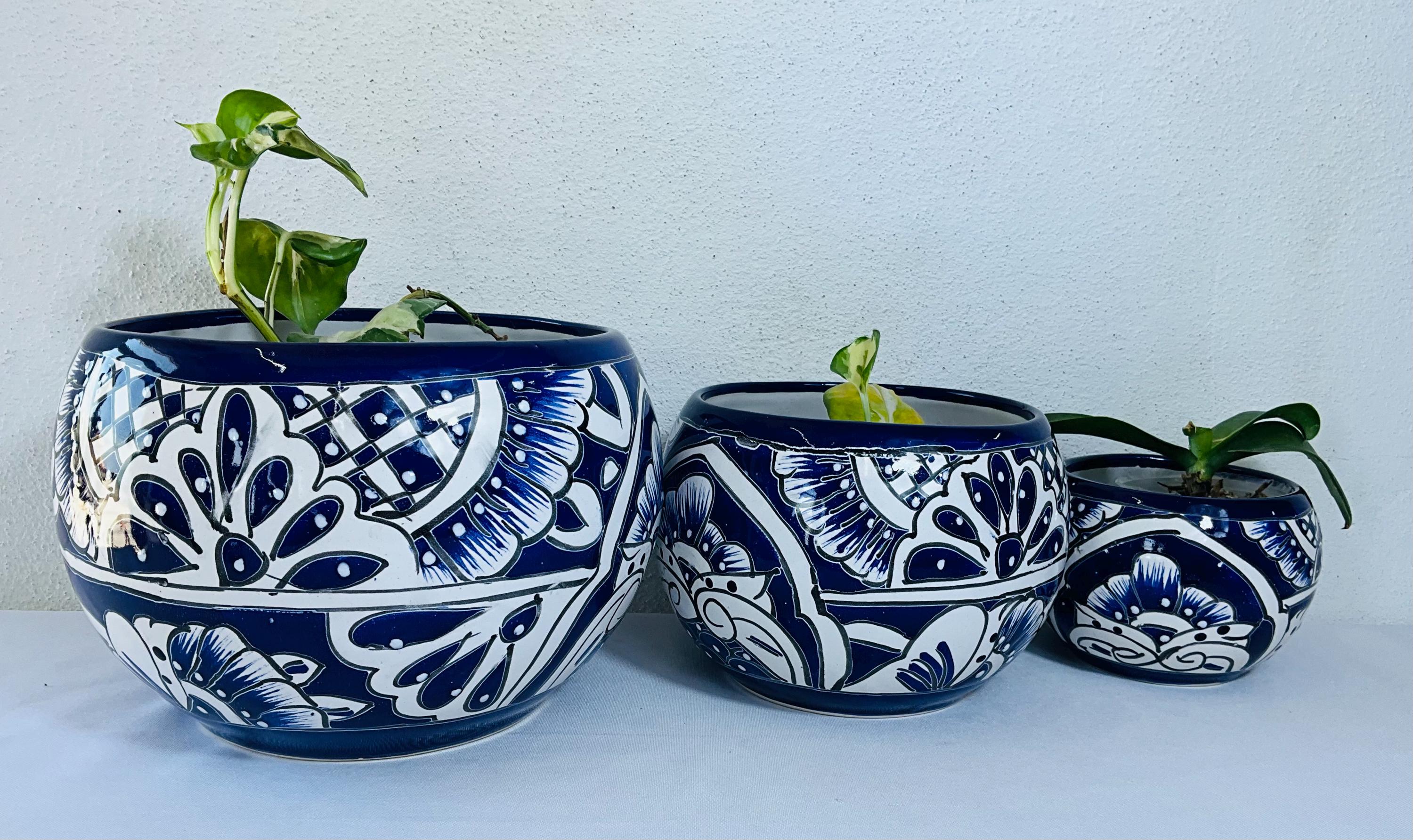 Set of 3 Blue and White Flower Pots - Etsy