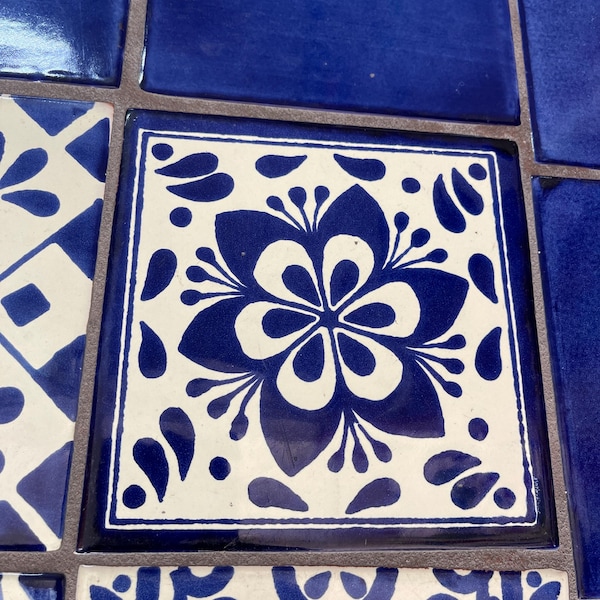 100 Hand-Painted Talavera Mexican Tiles - 4x4 Inch Blue & White Ceramic Tiles For Backsplash, Wall Decor-598569
