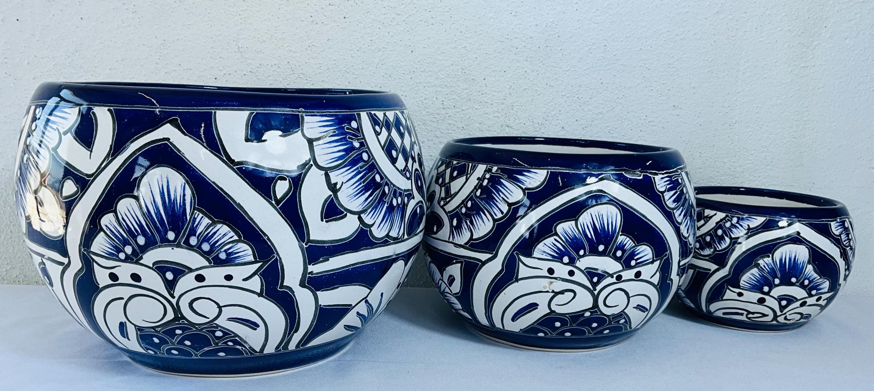 Set of 3 Blue and White Flower Pots - Etsy