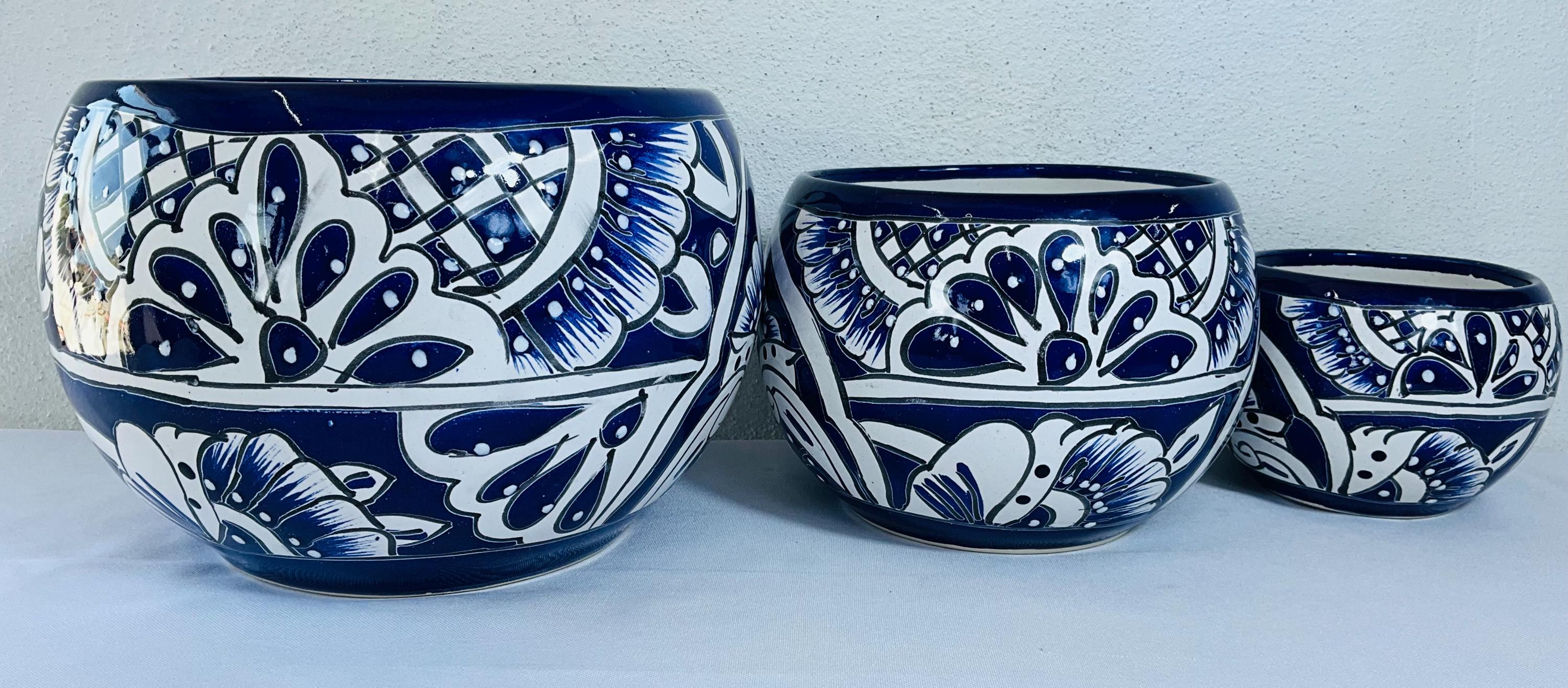 Set of 3 Blue and White Flower Pots - Etsy