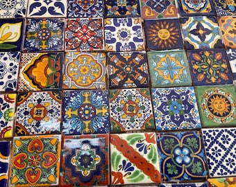 100 Stück Handbemalte Talavera Fliesen Aus Mexiko – 10,2 X 10,2 Cm, Gewaschen Blau