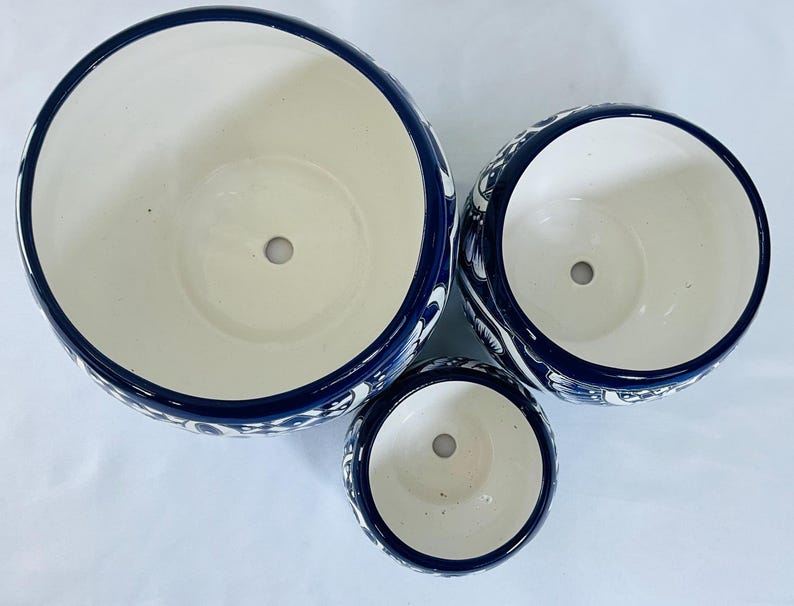 Set of 3 Blue and White Flower Pots - Etsy