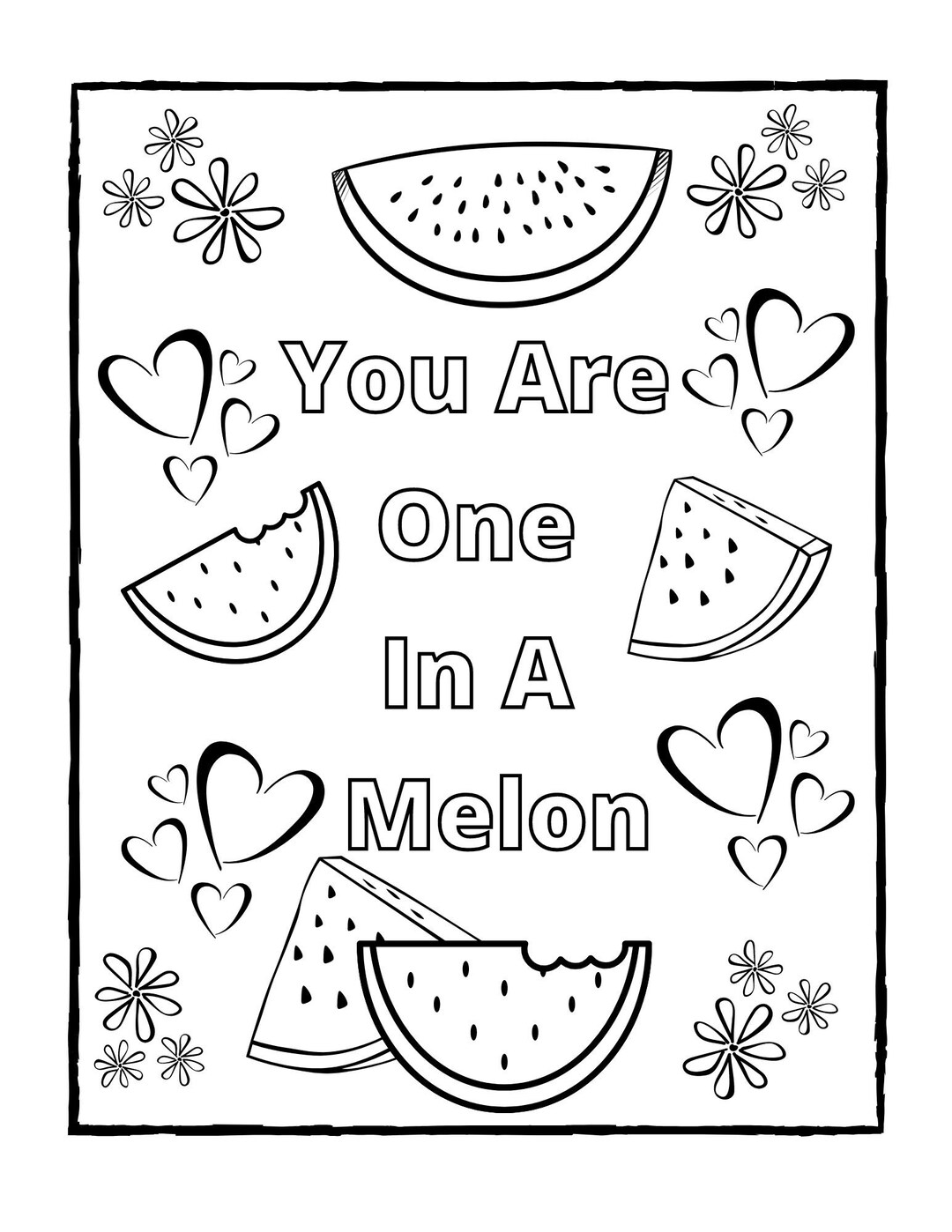 One in A Melon Food Pun Valentines Coloring Book Page - Etsy