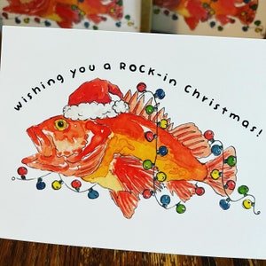 Yellow Eye Rockfish “Rock-in” Funny Punny Christmas Greeting Card