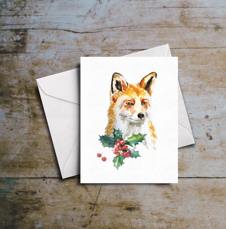 Red Fox Holiday Greeting Card Etsy