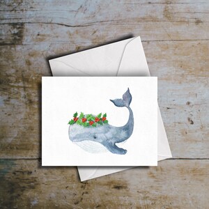 Whale Christmas Watercolor Greeting Card
