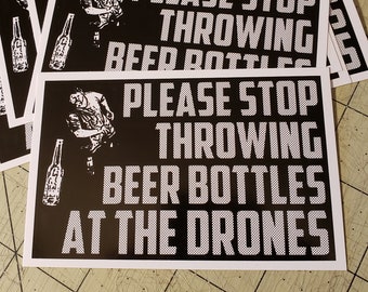 Vinyl sticker-stop gooien bierflessen bij de Drones