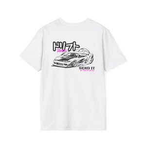 Camiseta con ilustración de coche de drifting / Gráfico "Send It Racing", estilo JDM imagen 4