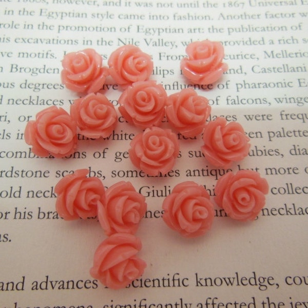 molded rose beads made of coral powder, 12mm, coral color, 10 pieces