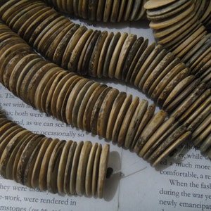 Jumbo sized 25mm tumbled coconut heishi beads, more than 120 beads, natural color, 15.5 inch