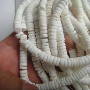 7mm natural white shell heishi beads, 24 inch