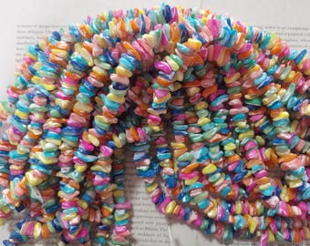 dyed rainbow color nature shell chip beads, nature shell nugget beads, 15.5 inch