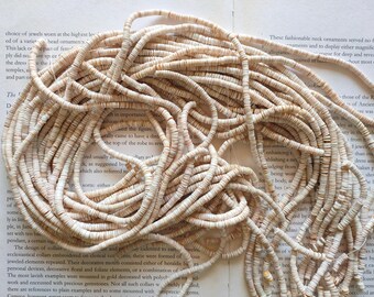 nature pale beige 4mm sea shell heishi beads, nature off white heishi chip beads, 24 inch