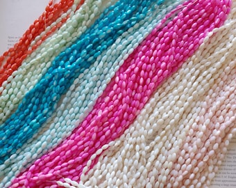 5x10mm pearlized rice beads, shell rice beads, dyed colored MOP smooth oval beads, 15.5 inch