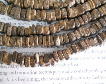 Coconut heishi beads, full strand 15.5" long 7-8mm natural coconut shell bead, dark brown color.