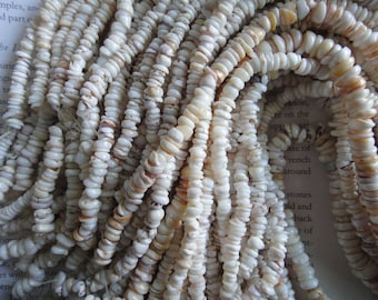 Puka shell, 5mm nature puka shell beads, 16" strand long.