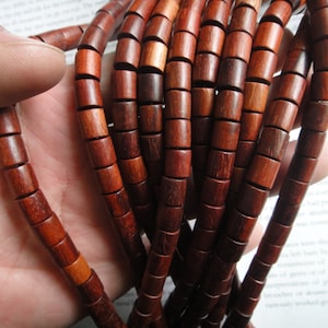 8mm natural rose wood tube beads, 15.5 inch