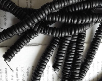 black color, 8mm tumbled coconut heishi beads, 15.5 inch