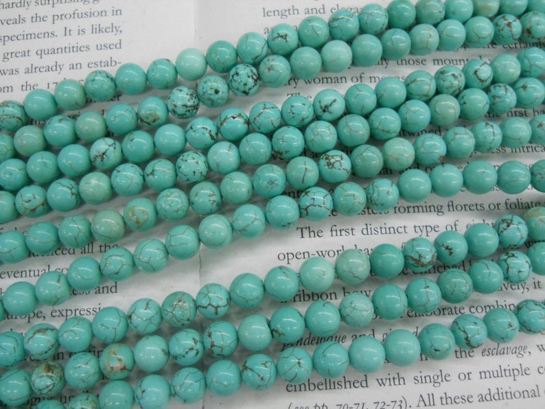 wholesale-3 strands-4mm, 6mm, 8mm, 10mm natural stablized howlite turquoise round beads. image 2