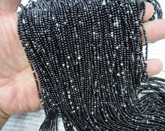 black, 2mm natural agate round beads, 16" long