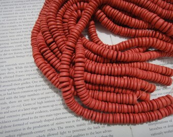 10mm brick red tumbled coconut heishi beads, 15.5 inch