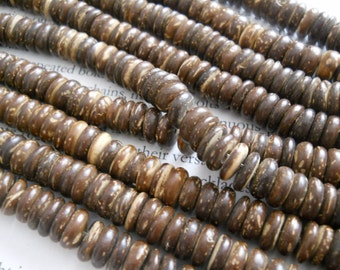 8mm tumbled cocount heishi beads, dark brown, 15.5 inch