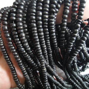 dyed black 5mm tumbled coconut heishi beads, 15.5 inch