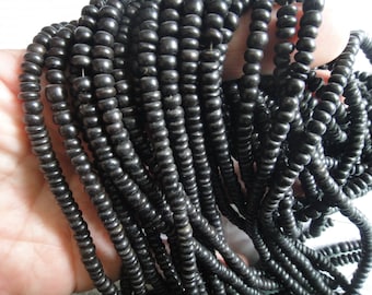 dyed black 5mm tumbled coconut heishi beads, 15.5 inch