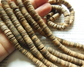 Cuentas de coco de 8 mm, cuentas de heishi, cuentas espaciadora, 22" de largo.