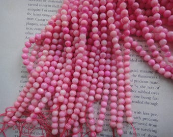 dyed pink shell round beads, mop beads, 6mm, 15.5 inch strand